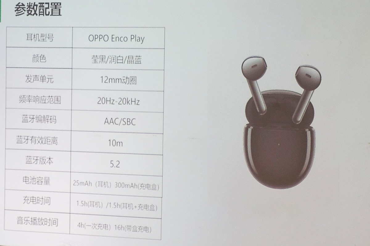 OPPO Enco Play 真无线耳机曝光，12mm动圈单元，蓝牙5.2，16h续航-我爱音频网